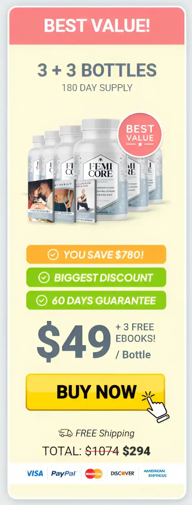 FemiCore 6 bottles pricing